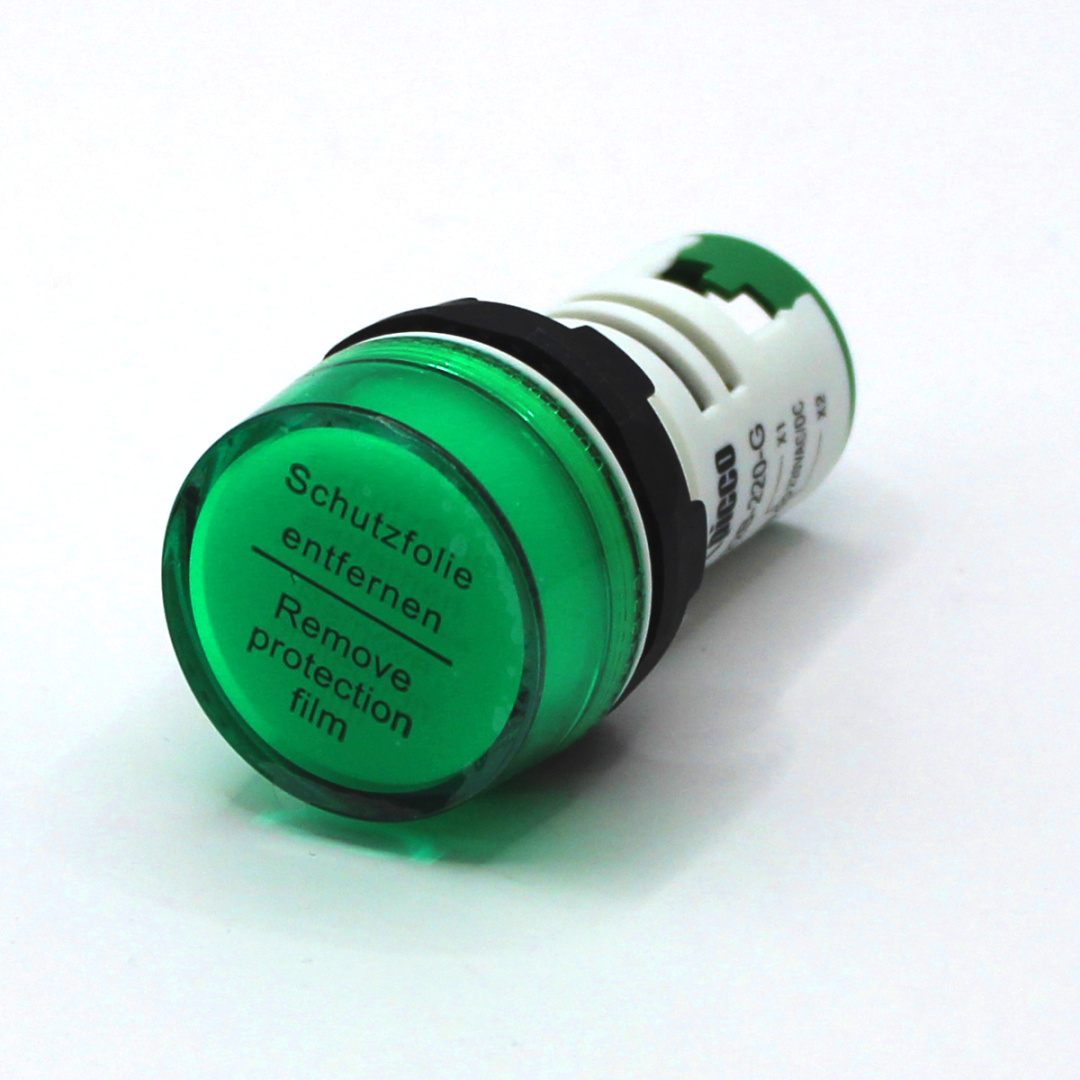 картинка PL22B-012-G Лампа сигнальная, тип B, зелёная, 12V, LED AC/DC от магазина Одежда+